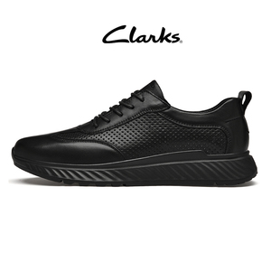 Clarks其乐男鞋夏季镂空透气运动鞋男真皮休闲鞋黑色通勤皮鞋男款
