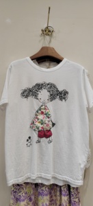 韩国ricco2024夏季新款卡通小女孩图案贴布刺绣短袖T恤