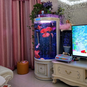 欧式半圆形玻璃鱼缸水族箱客厅家用靠墙落地生态简约轻奢现代造景