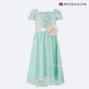 现货英国Monsoon正品女童亮片公主3D花朵粉蓝连衣裙仙女礼服裙