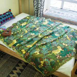 儿童纯棉纱布双面盖毯卧室厚床单田园风空调毯森林花色午睡毯