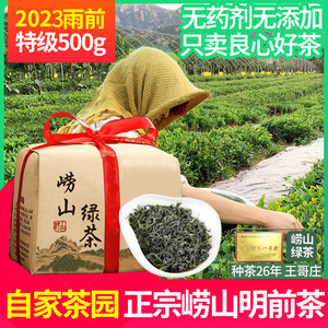 崂山绿茶2023年新茶春茶雨前茶豌豆香500g手工炒制特级散装礼盒装