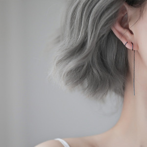 电镀925银黑色几何圆圈耳线创意长款流苏设计感一款两戴耳环女