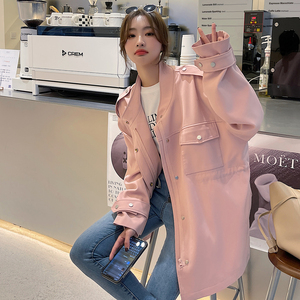 粉色风衣外套女春秋2024新款短款减龄高级韩系chic小个子流行大衣