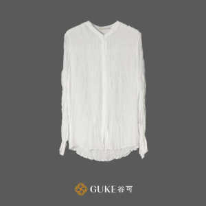 GKE/谷可C1358桑蚕丝圆领双层立体褶皱长袖衬衫女士夏季百搭衬衣