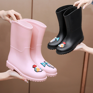 韩国时尚新款中筒学生雨靴春夏雨鞋女士纯色水鞋可爱防滑胶鞋套鞋