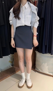 24韩国东大门simni春夏高级感高腰显瘦不规则设计感前裙后裤短裤