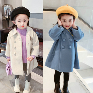 韩国女童外套韩版2024秋冬款洋气呢大衣中长款中小童加厚毛呢外套