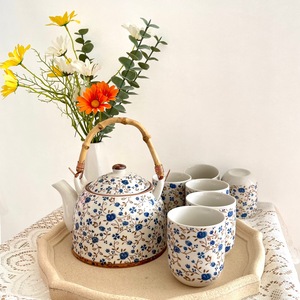 日式泡茶壶陶瓷复古带过滤大容量老式家用梅花提梁壶套装餐厅水壶