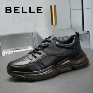 Belle/百丽男鞋2024春季新款真皮运动休闲鞋软底减震气垫透气皮鞋