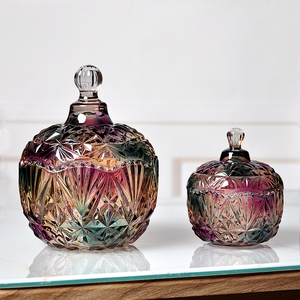 彩色琉璃玻璃糖果罐 欧式储物罐干果罐礼物家居装饰创意玻璃糖缸