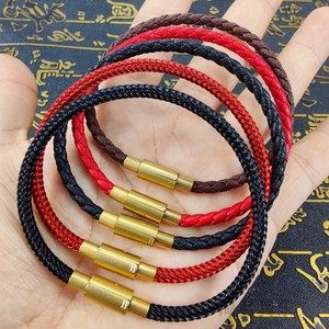 4mm防水不锈钢扣钢丝绳手链 适用于周大福3D硬金转运珠红皮绳手绳