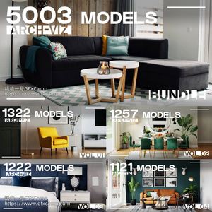 Blender 5003组室内家具床桌椅柜子沙发灯具植物3D模型插件预设