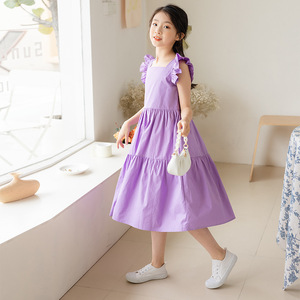 闺蜜裙子姐妹装一大一小儿童夏装两面穿连衣裙女童紫色背心公主裙