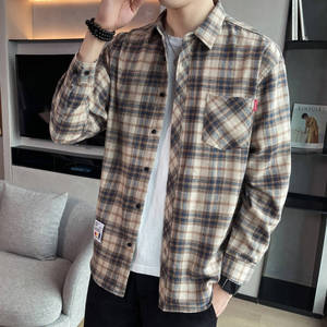 男小码格子衬衫XS小个子155青年韩版修身S春休闲时尚帅气衬衣外套