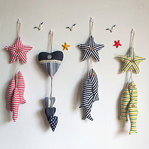 纯手工彩条布艺海星小鱼串爱心串儿童房壁挂创意装饰空中吊饰挂件
