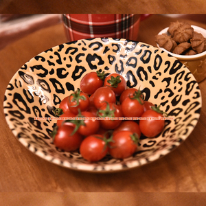美式复古豹纹碗陶瓷饭碗面碗水果沙拉碗汤碗粥碗大号餐具碗碟出口