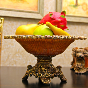 典美式欧式奢华复古陶瓷树脂果盘摆件大果盆客厅摆件