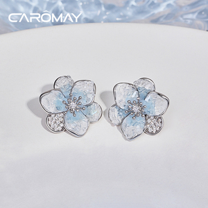 CAROMAY海盐冰晶系列蓝雾花朵耳钉渐变蓝色小众设计耳饰S925银针