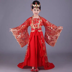 儿童贵妃拖尾古装女童唐装公主中国风舞台走秀演出服装写真汉服