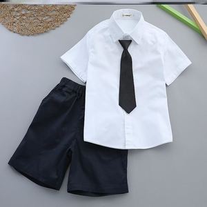 儿童白衬衫黑裤子男童演出服套装夏季短袖薄款衬衣短西裤两件套