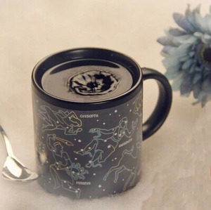 厂家直销十二星座星空变色杯子带盖创意陶瓷马克杯加热变色咖啡杯