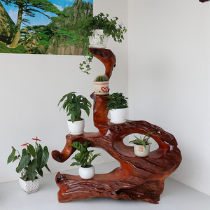 根雕精品花架 木雕盆景架摆件 红椿木整体 自然博古架 客厅家具