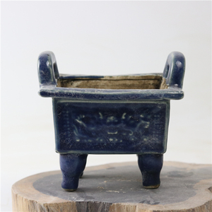 清代祭蓝釉四方香炉 古玩古董仿古做旧瓷器收藏品旧货老货摆件