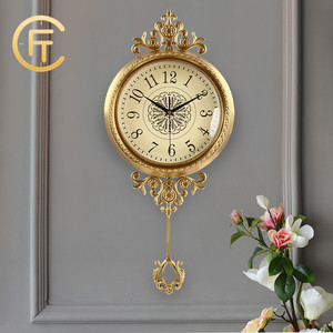 匠式纯铜挂钟轻奢客厅欧式家用时尚大气自动对时创意摇摆钟表挂墙