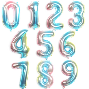 32寸渐变数字粉色 蓝色铝膜气球渐变数字0-9铝箔球生日周年庆