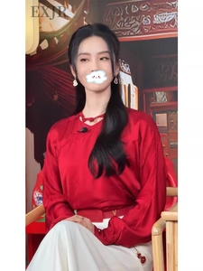 EXJR代购刘诗诗同款新中式国风女冬装红色衬衫白色半身裙两件套装