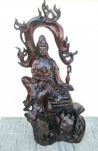 大号老挝大红酸枝净水观音木雕风化老料清刀客厅摆件红木雕刻佛像