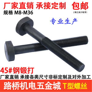 思然 45#钢T型螺丝冲床铣床螺栓杆t形模具压板螺丝M8-M36等定制