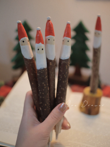 一个抽屉 原创可爱圣诞老人实木雕黑色圆珠笔文具生日端午礼物