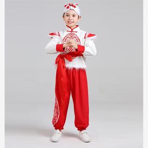新款儿童安塞腰鼓服红色陕北民族服装男女西北民歌学生阿宝演出服