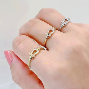 扭纹马蹄扣戒指女纯银镀18k玫瑰金潮流款时尚版原创设计日韩指环