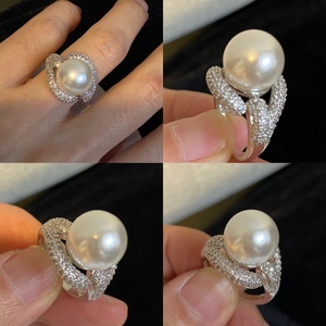 人造珍珠戒指 时尚百搭气质韩版满钻戒指女