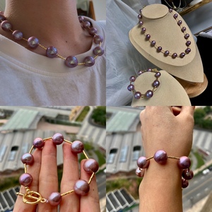 11-14mm妖紫巴洛克天然珍珠项链手链 无优化无染色时尚复古圆珠款