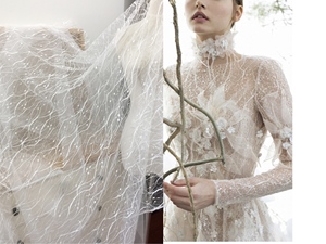 外单优质透明亮片树根乱纹网纱刺绣蕾丝 婚纱礼服打底 150厘米