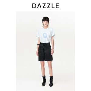 DAZZLE地素百慕大牛仔短裤春夏装新款高腰腰带宽松阔腿裤子女