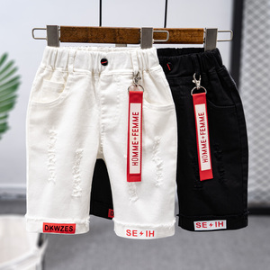 韩版男童夏季短裤2024新款儿童黑色白色牛仔裤儿童洋气弹力休闲裤