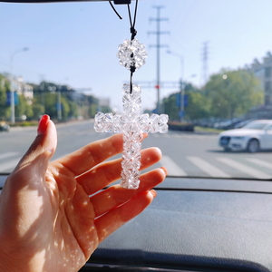 水晶十字架汽车挂件挂饰 亮晶晶串珠车载饰品 送小礼物品