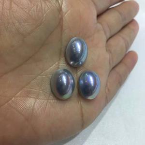 新品天然海水珍珠日本马贝灰色椭圆形无瑕强光裸珠 特卖热卖