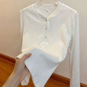 V领气质长袖针织衫女春秋冬新品外穿小衫韩版修身淑女白色上衣T恤