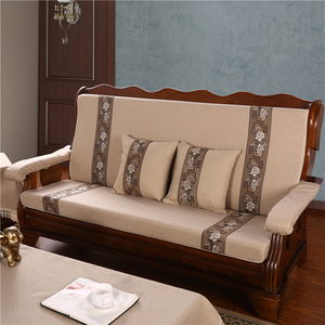 冬季加厚实木简约纯色木沙发垫子带靠背现代中式四季通用坐垫防滑