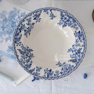 外贸出口复古风格英国瓷彩绘钴蓝碎花瓷汤盘碟子家用装饰壁挂盘