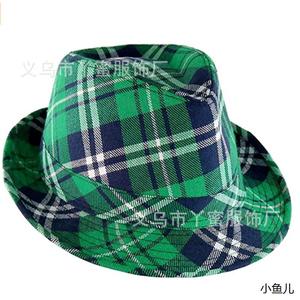 现货爱尔兰绿格子爵士帽 圣帕特里克节绿色格子贝雷帽 爱尔兰帽子
