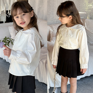 气质甜美蕾丝飘带儿童白色上衣衬衫2024年春款童装百褶女童半身裙