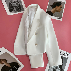 白色超短款西装外套女2024春季新款小个子气质高级设计感小众西服