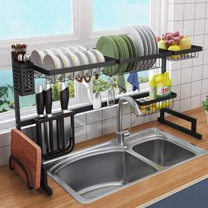 黑色不锈钢厨房置物架水槽水池放碗架沥水碗架碟架刀具用品收纳架